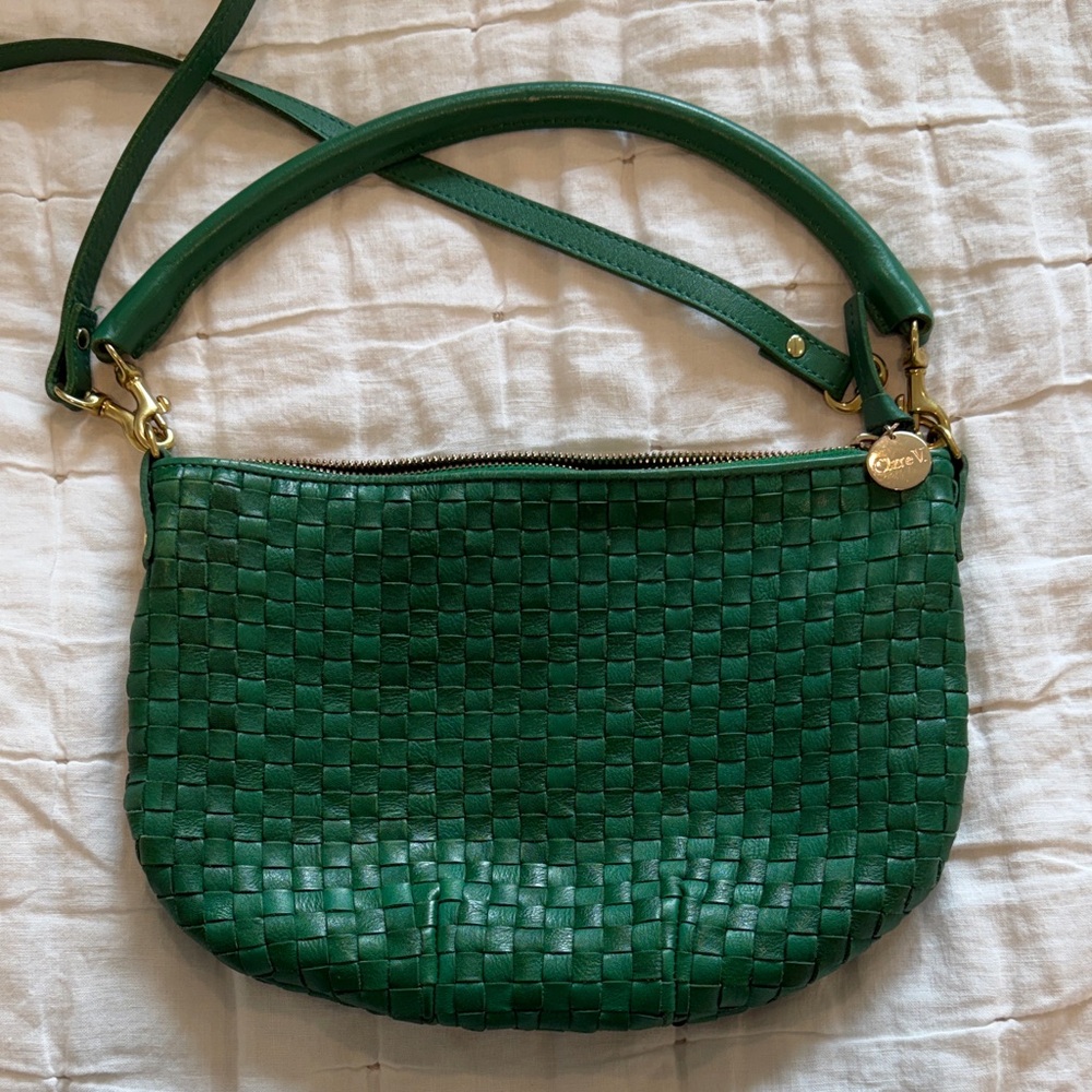 Green Woven Leather Shoulder Bag